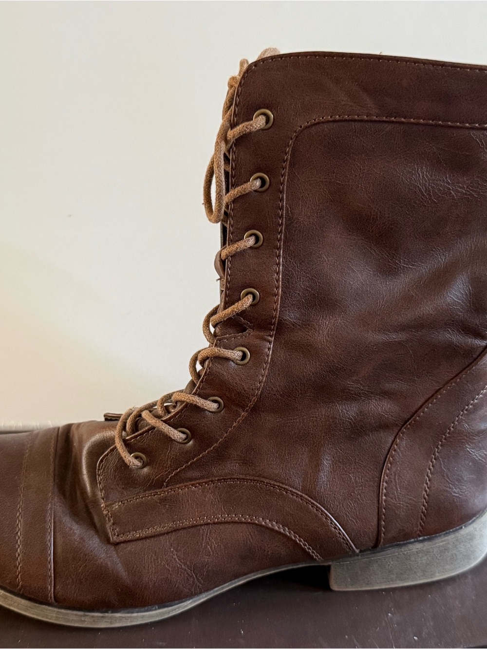 AMPUTEE -ONE LEFT SHOE- Brown Leather Lace-Up Combat Boot